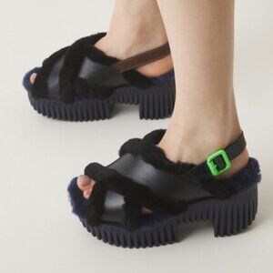 NEW 4CCCCEES Leather Plia Puffy Heeled Lined Sandals in black  0126 10t5